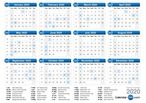 Monday Thru Friday Calendar Template 2020 Calendar Template Printable