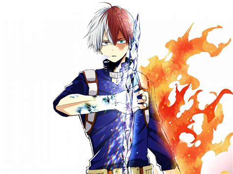 Download Wallpaper 1600x1200 Anime Shouto Todoroki Ice And Fire Art