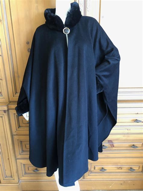 Yves Saint Laurent Fourrures Vintage Black Cashmere Cape W Fur Collars
