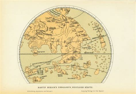 Martin Behaims Erdglobus Westliche Haelfte Original Antique Print