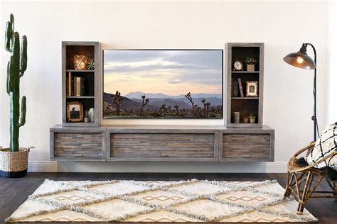 Gray Floating Tv Stand Modern Wall Mount Entertainment Center Eco Ge