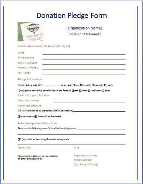 sample donation pledge form printable medical forms