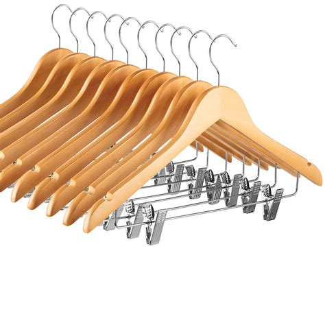Buy High Grade Wooden Suit Hangers Skirt Hangers With Clips 10 Pack