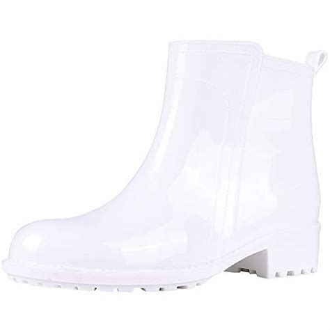 Evshine Women S Glossy White Ankle Rain Boots Waterproof Garden Shoes Boots