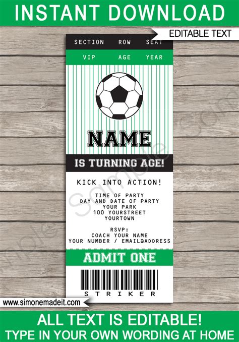 Soccer Party Ticket Invitations Template Printable Birthday Party Invites