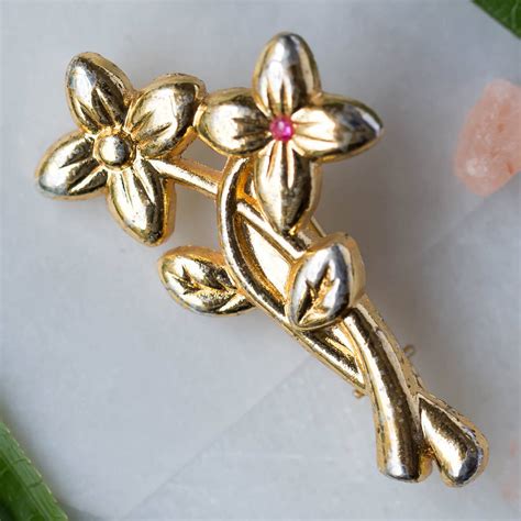 Gold Tone Entwined Flower Brooch By Iamia