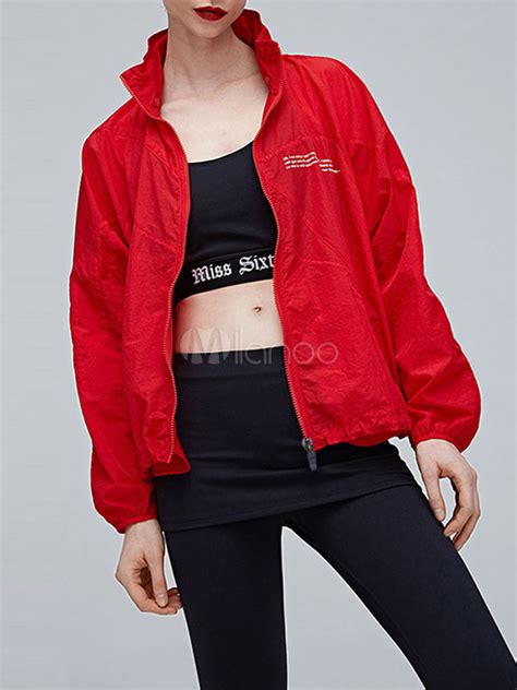 Red Windbreaker Jacket Long Sleeve Full Zip Logo Lightweight Jacket