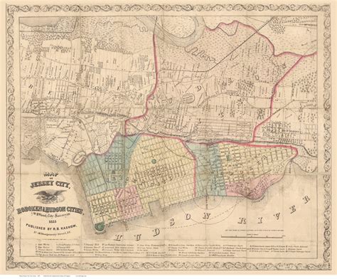 Jersey City 1855 Wood Old Map Reprint New Jersey Cities Old Maps