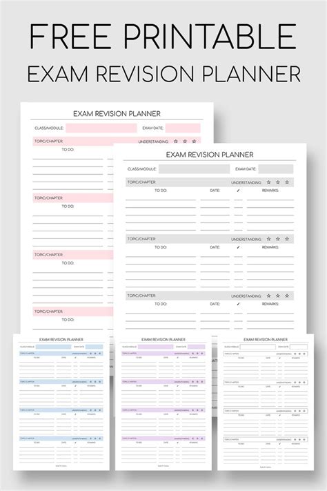 Printable Exam Revision Planner | Study planner printable, Study