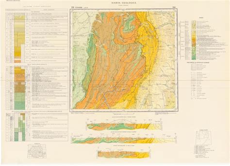 Punctul intunecat de pe harta fizica a romaniei este varful moldoveanu, la 2544 metri. Republca socilista Romania, Harta geologica, L-35-XXI ...