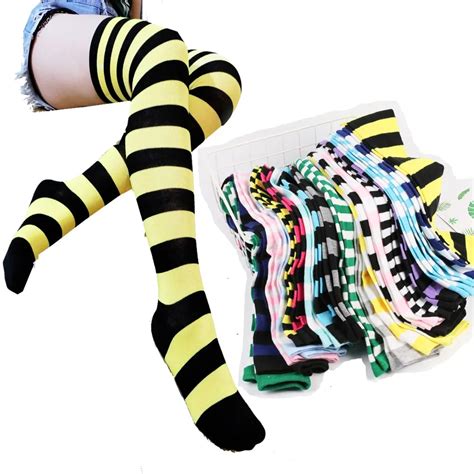 Fashion Striped Knee Socks Women Cotton Stockings Thigh High Over Knee Socks For Ladies Girls
