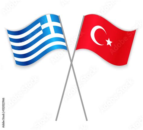 Greek And Turkish Crossed Flags Greece Combined With Turkey Isolated