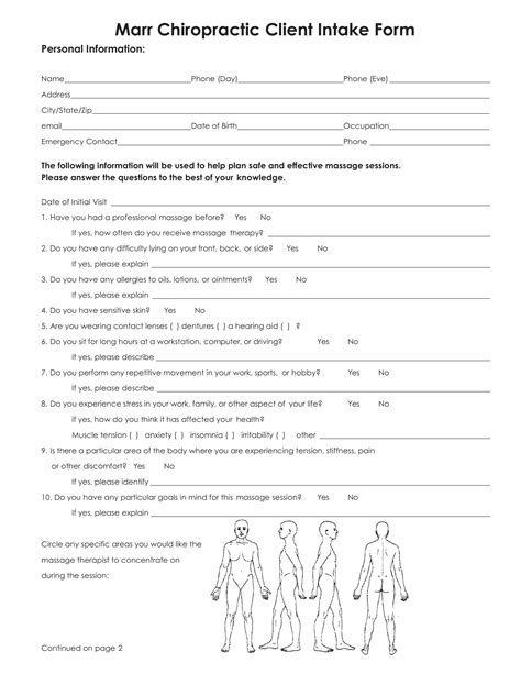 Client Intake Form Massage Therapy Template Doctemplates