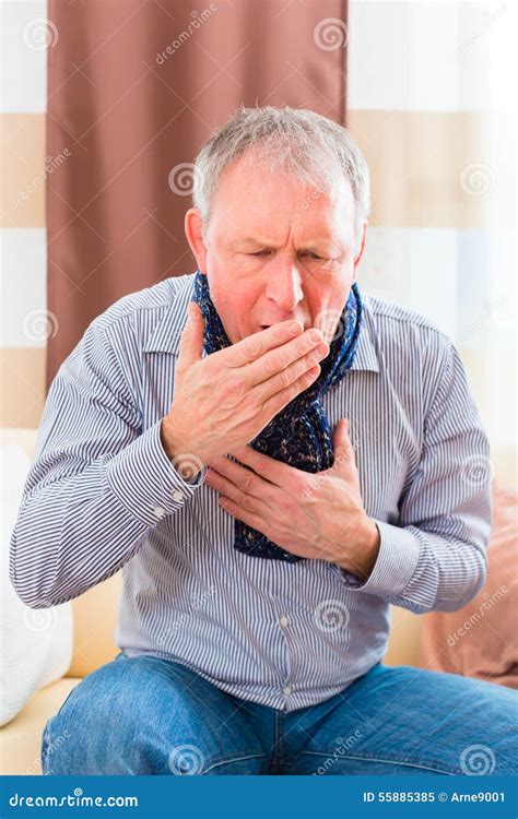 Senior Coughing And Having The Flu Stock Image Image Of Pain Breast