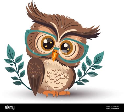 Cute Cartoon Owl Vector Funny Animal Vector Illustration Smart Wise