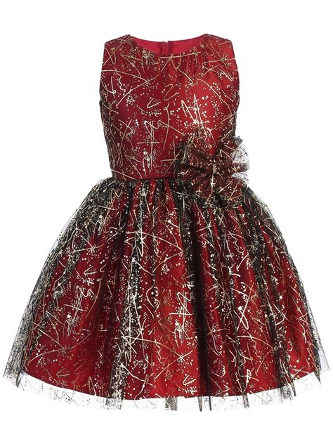 Sweet Kids Little Girls Red Sparkle Tulle Overlay Bow Christmas Dress