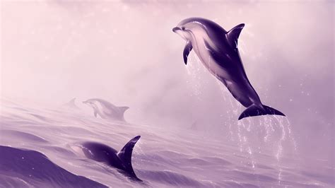 Dolphin Jumping Out Of Water Digital Art Wallpaperhd Animals