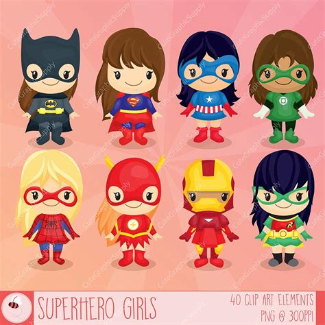 Adorable Superhero Girls Clipart Graphics Superhero Girl Party Clip Art