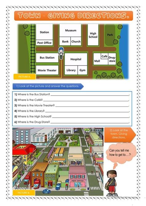 Town Places Giving Directions English Esl Worksheets For Distance