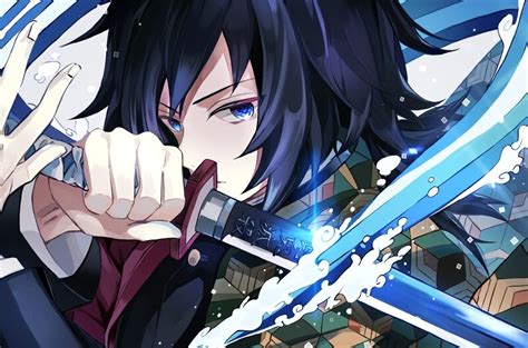 Katana DEMON SLAYER - GIYU TOMIOKA - Lame Métal (SUPPORT INCLUS