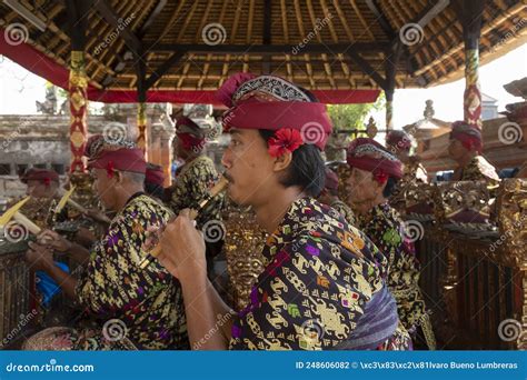 Musician Plays A Sulin Flute Traditional Balinese Instrument
