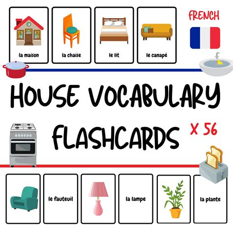 French House Vocabulary Flashcards For Kids 56 Words Etsy Canada