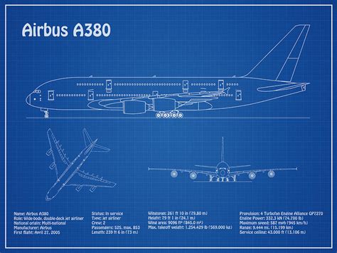 Airbus A380 Airplane Blueprint Drawing Plans Or Schematics With