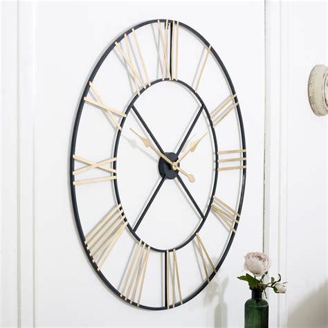 Extra Large Black And Gold Skeleton Wall Clock Windsor Browne