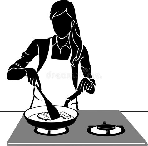 Woman Cooking Front View Silhouette Stock Vector Illustration Of