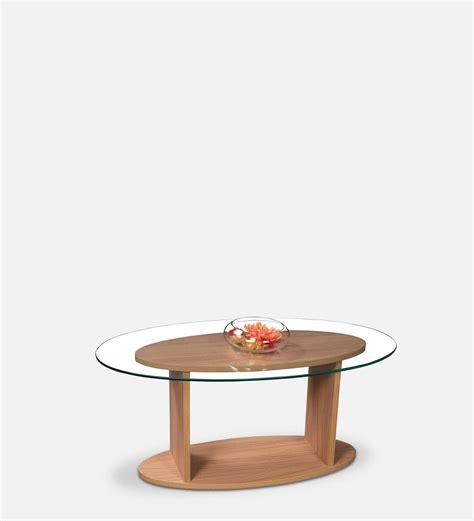 Buy Oval Shaped Glass Top Coffee Table In Sahara Walnut Finish By Addy