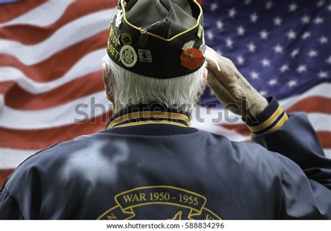 Veteran Saluting Front Us Flag Stock Photo Edit Now 588834296