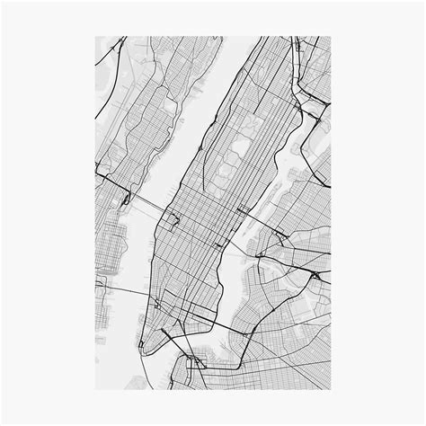 Manhattan New York Usa Map Black On White Fotodruck Von