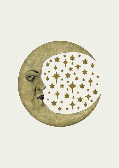 Prints Art And Collectibles Monotypes Celestial Print La Luna Night Sky