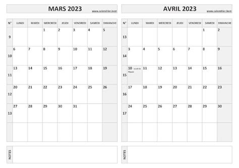 Calendrier Mars Et Avril 2023 à Imprimer Calendrierbest