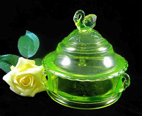 Green Vaseline Uranium Depression Glass Butter Dish Antique Price