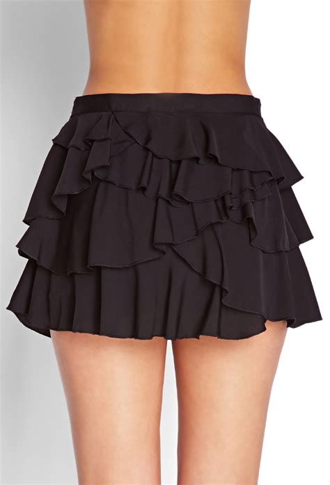 lyst forever 21 ruffled mini skirt in black