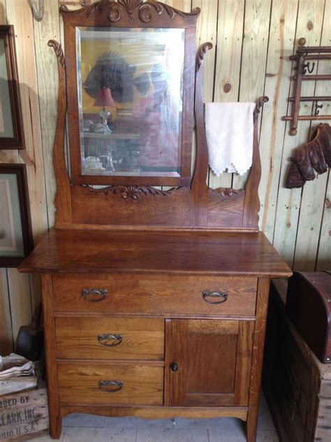 Antique Oak Washstand With Mirror And Towel Bar Antique Poster