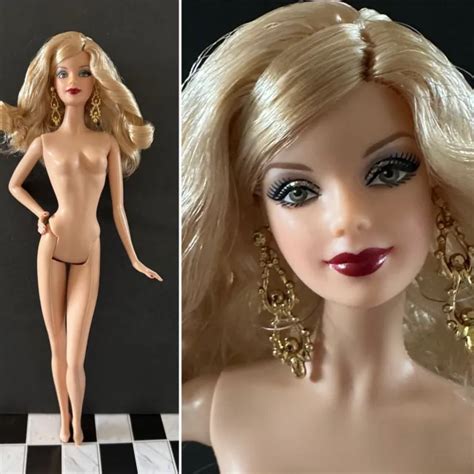 Barbie Doll Nude Model Muse Blonde Hair Green Eyes Earrings Painted