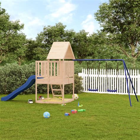 Playhouse With Slide Ladder Swings Solid Wood Pine Hapyx
