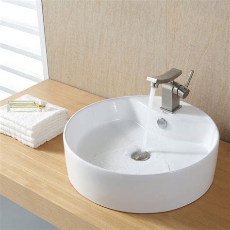 Kraus Ceramic Ceramic Circular Vessel Bathroom Sink With Overflow