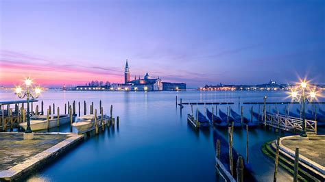 San Giorgio Maggiore Church In Venice Island Lights Boats Marina