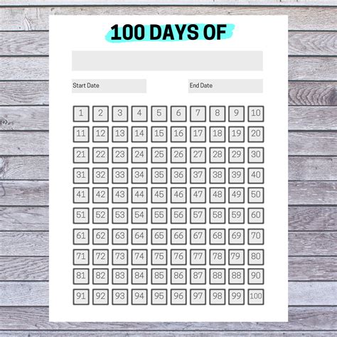 100 Days Challenge Printable Planner Bullet Journal Erin Etsy