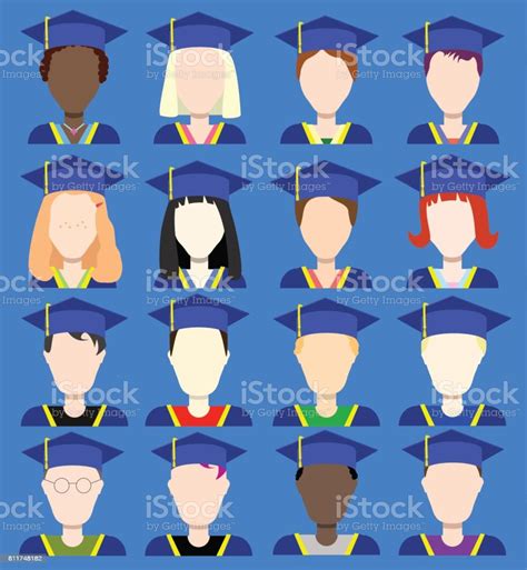 Graduates Avatars Flat Vector Icons Stock Illustration Download Image