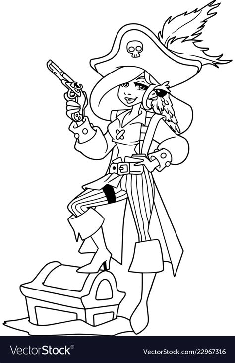 Pirate Girl Line Art Royalty Free Vector Image