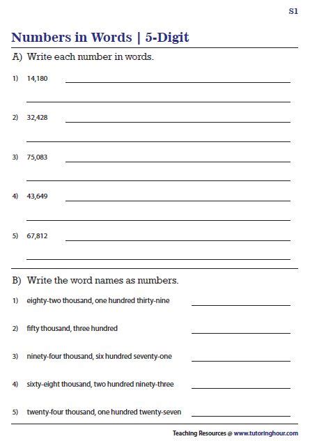 Writing 5 Digit Numbers In Words Worksheets Math Addition Worksheets