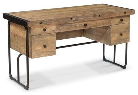 Hartley Industrial 5 Drawer Desk Recyled Pine Industrial Desks And