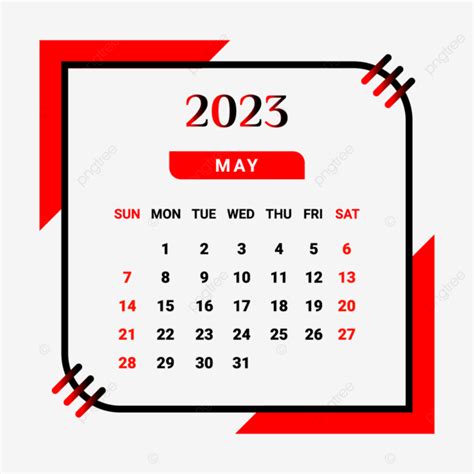 2023 مايو تقويم شهري باللونين الأسود والأحمر تقويم شهري 2023 التقويم