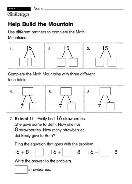Mountain Math 1st Grade Worksheet
