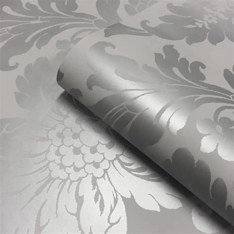 I Love Wallpaper Shimmer Metallic Grande Damask Wallpaper Soft Grey