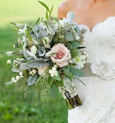 Very Romantic Hand Tied Bridal Bouquet With Dusty Pink Roses White
